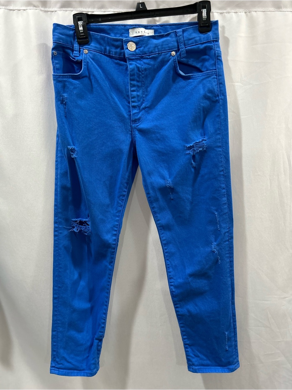 6 (38) LN Sandro Paris Distressed bright blue jeans